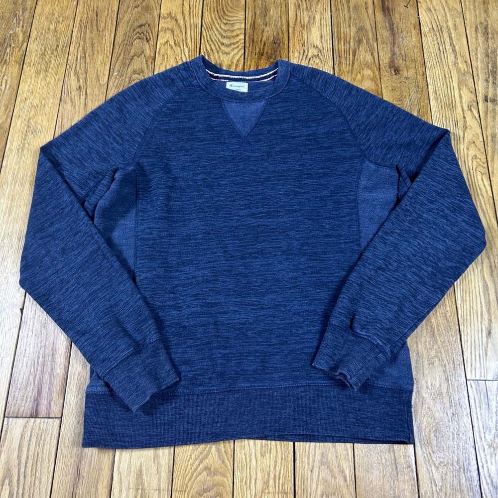 Champion Men Navy‎ Blue Heathered Raglan Sleeve Pullover Sweatshirt Size Small